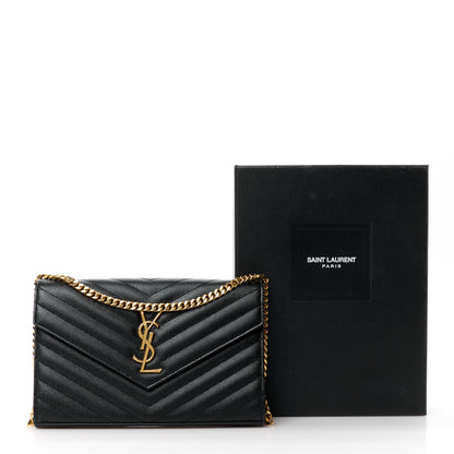 Saint Laurent Grain De Poudre Matelasse Chevron Monogram Envelope Chain Wallet Black 11 of 11