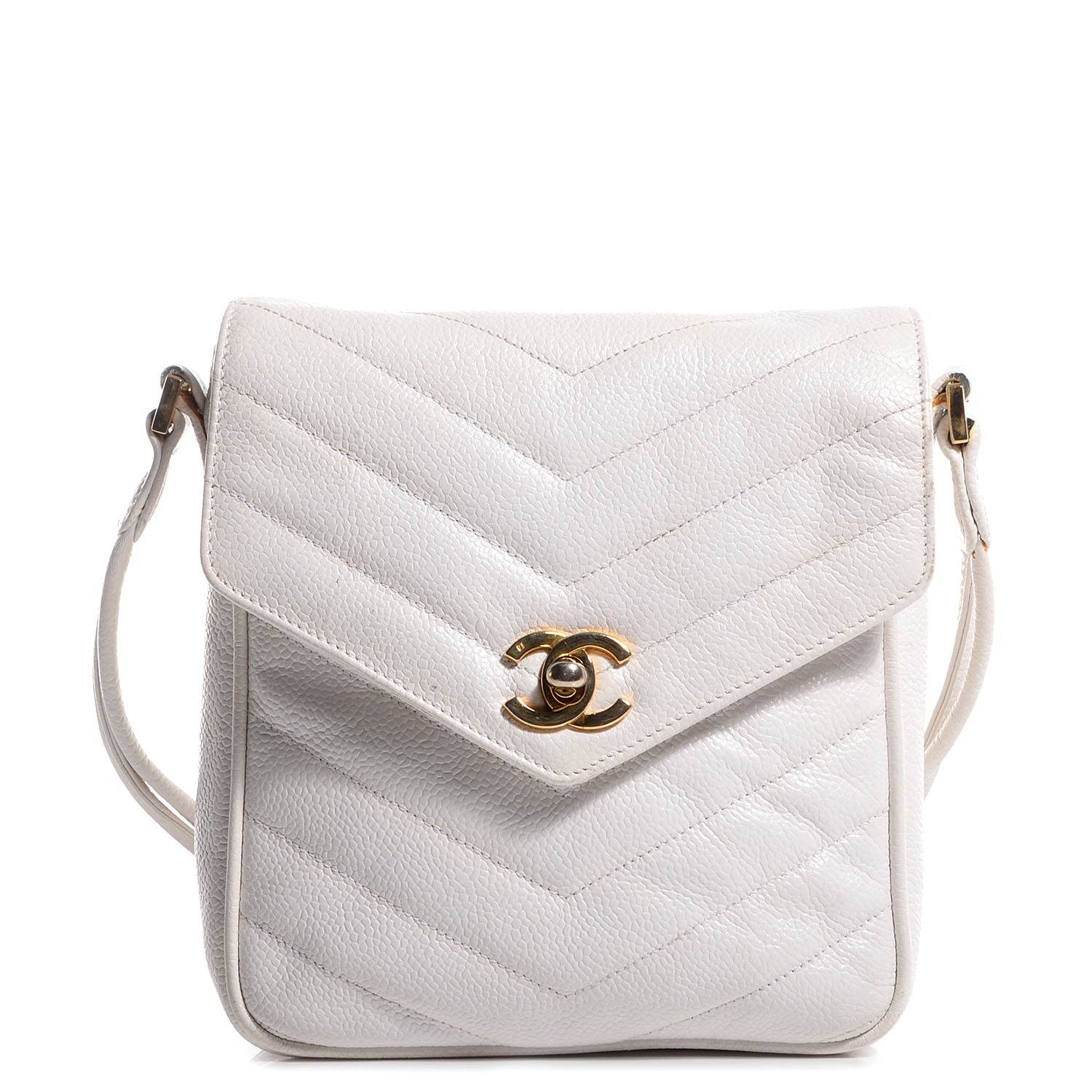 Chanel Caviar Chevron Shoulder Flap Bag White 1 of 9