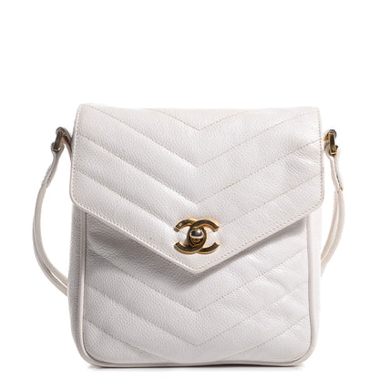 Chanel Caviar Chevron Shoulder Flap Bag White 1 of 9