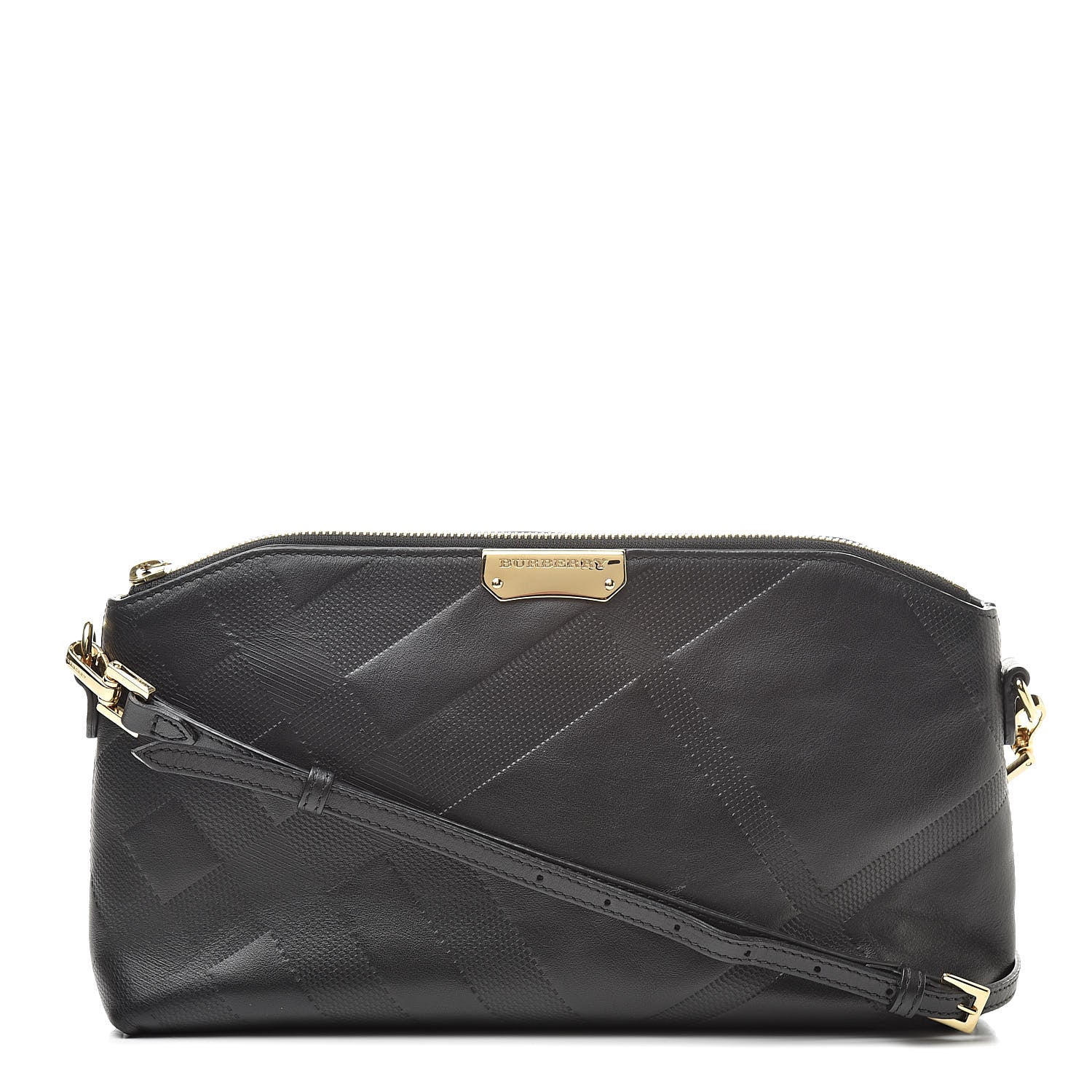 Burberry Calfskin Check Embossed Small Chichester Crossbody Clutch Bag Black 1 of 11