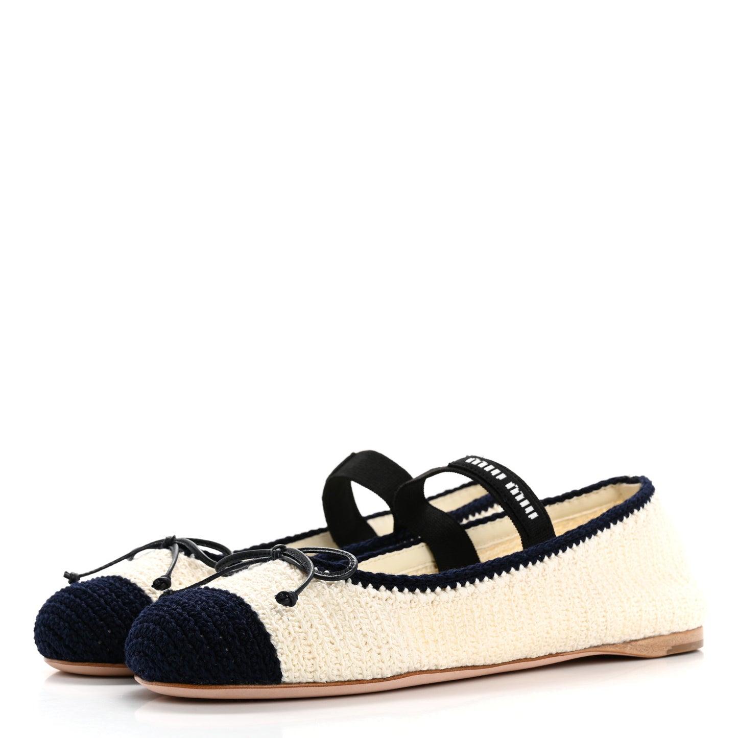 Cotton Crochet Knit Ballerina Flats 39 Avorio Blue