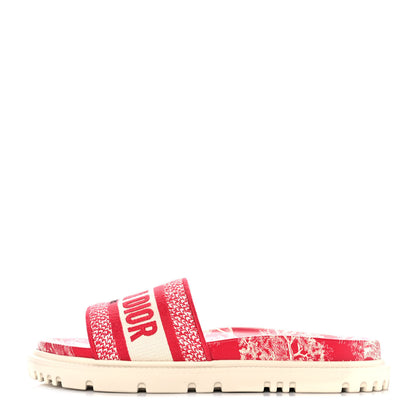 Christian Dior Canvas Toile de Jouy Embroidered Dway 10mm Slide Sandals 36.5 Off White Raspberry 1 of 8