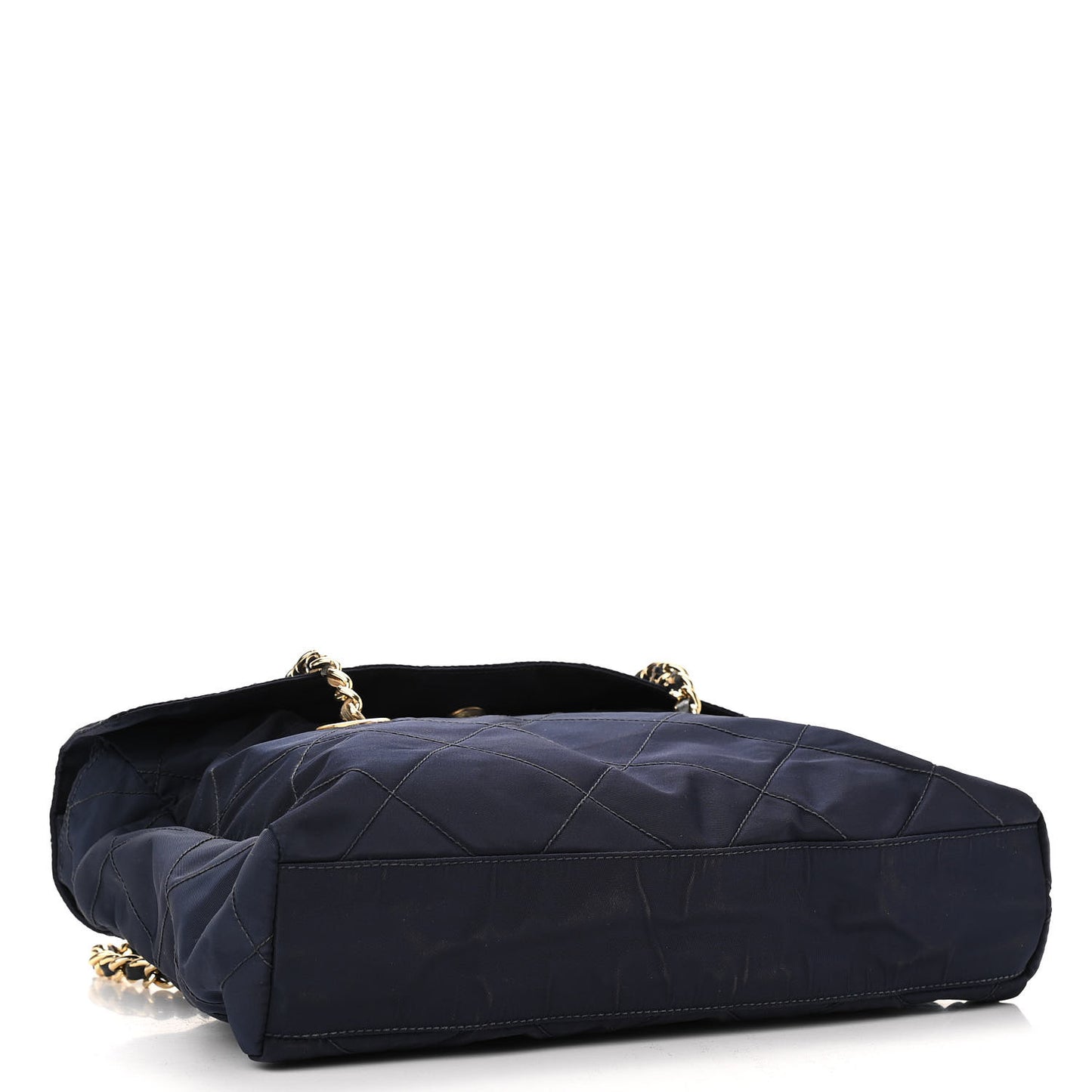 Nylon Tessuto Impuntu Quilted Flap Shoulder Bag Blue