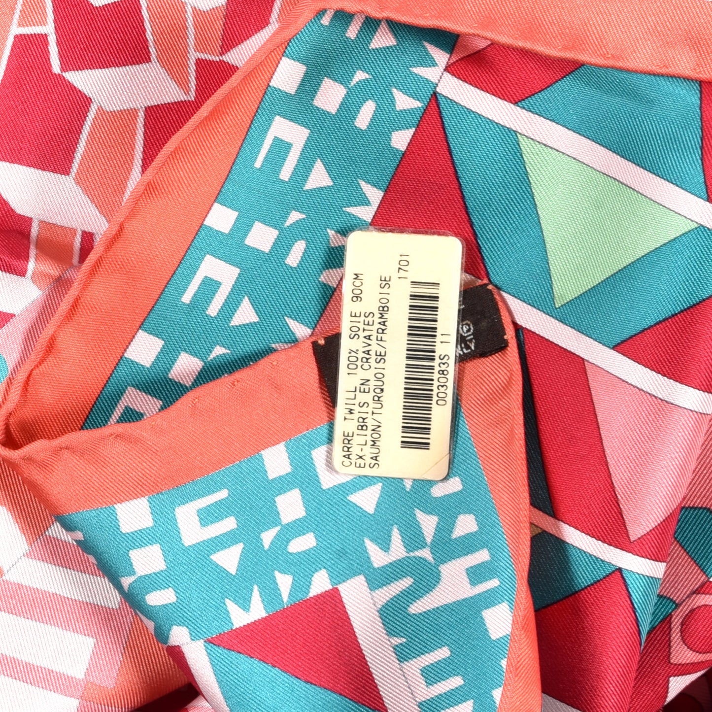 Silk Ex-Libris En Cravates 90 Scarf Saumon Turquoise Framboise