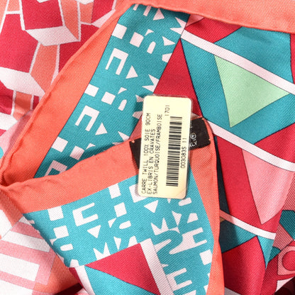 Hermes Silk Ex-Libris En Cravates 90 Scarf Saumon Turquoise Framboise 3 of 3