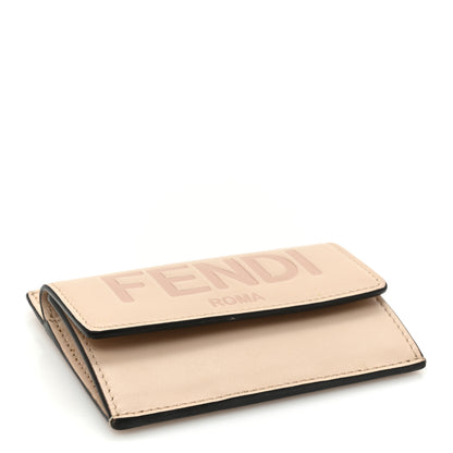 Fendi Vitello King Tamponato Logo Embossed Fold Over Card Holder Wallet Poudre 4 of 13
