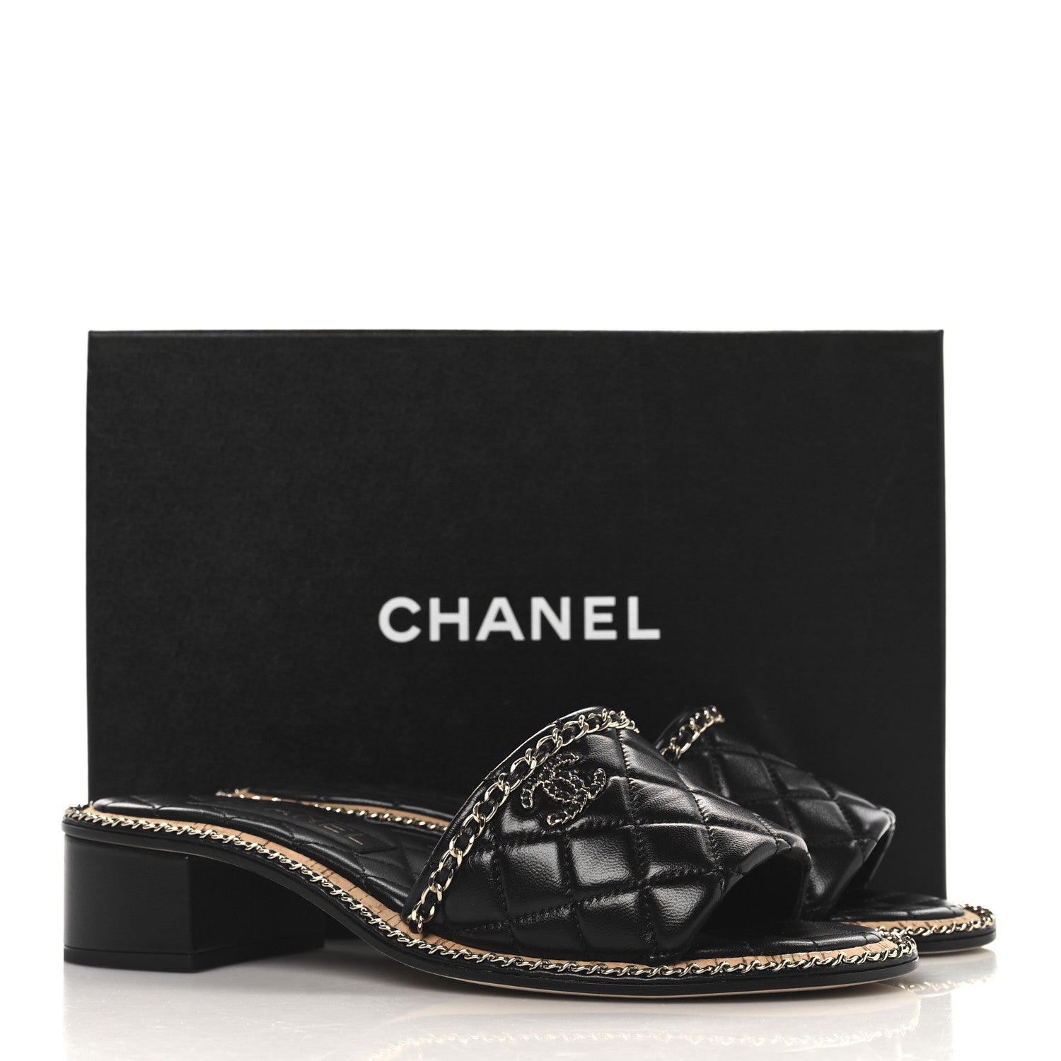 Chanel Lambskin Quilted Chain CC Mules 39 Black 10 of 10