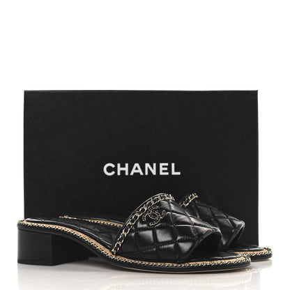 Chanel Lambskin Quilted Chain CC Mules 39 Black 10 of 10