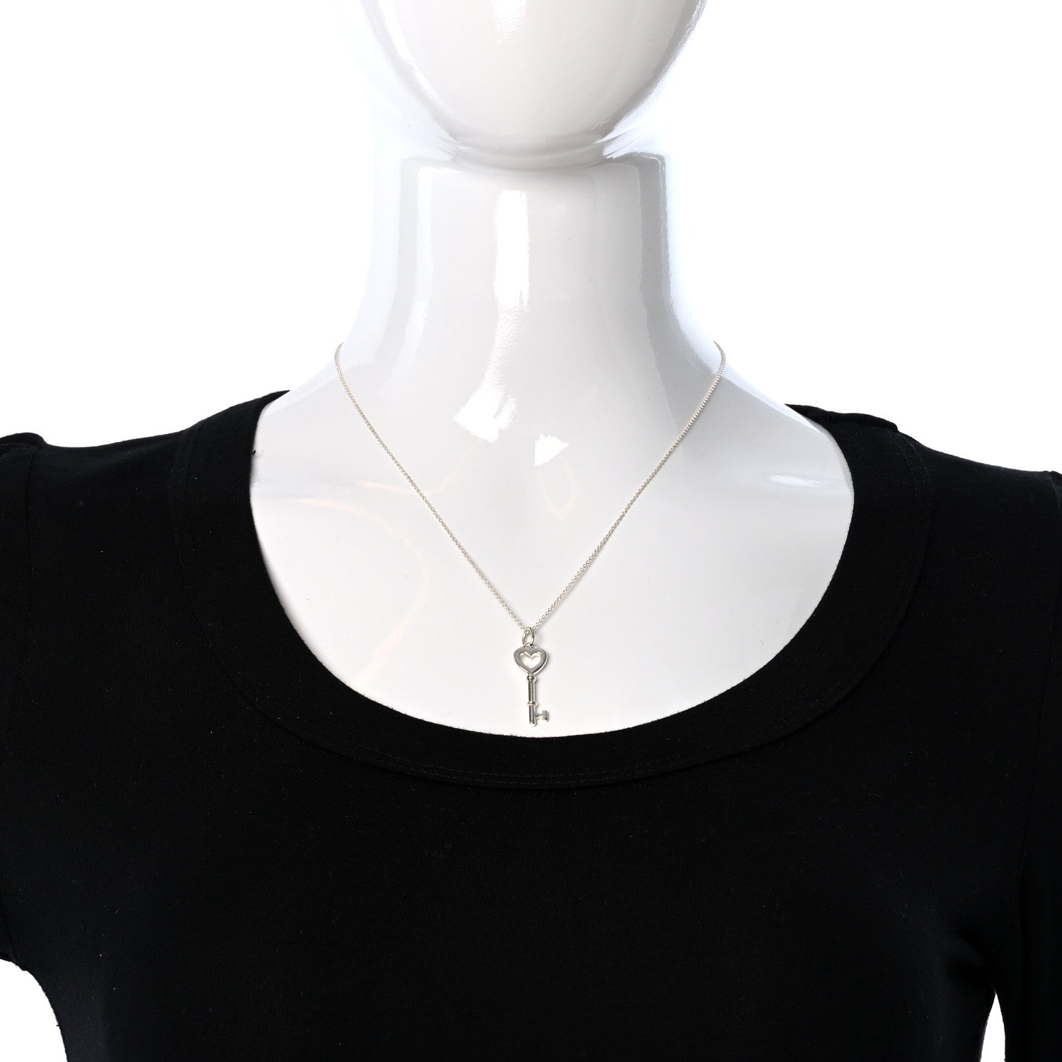 Tiffany Sterling Silver Small Heart Key Pendant Necklace 2 of 4