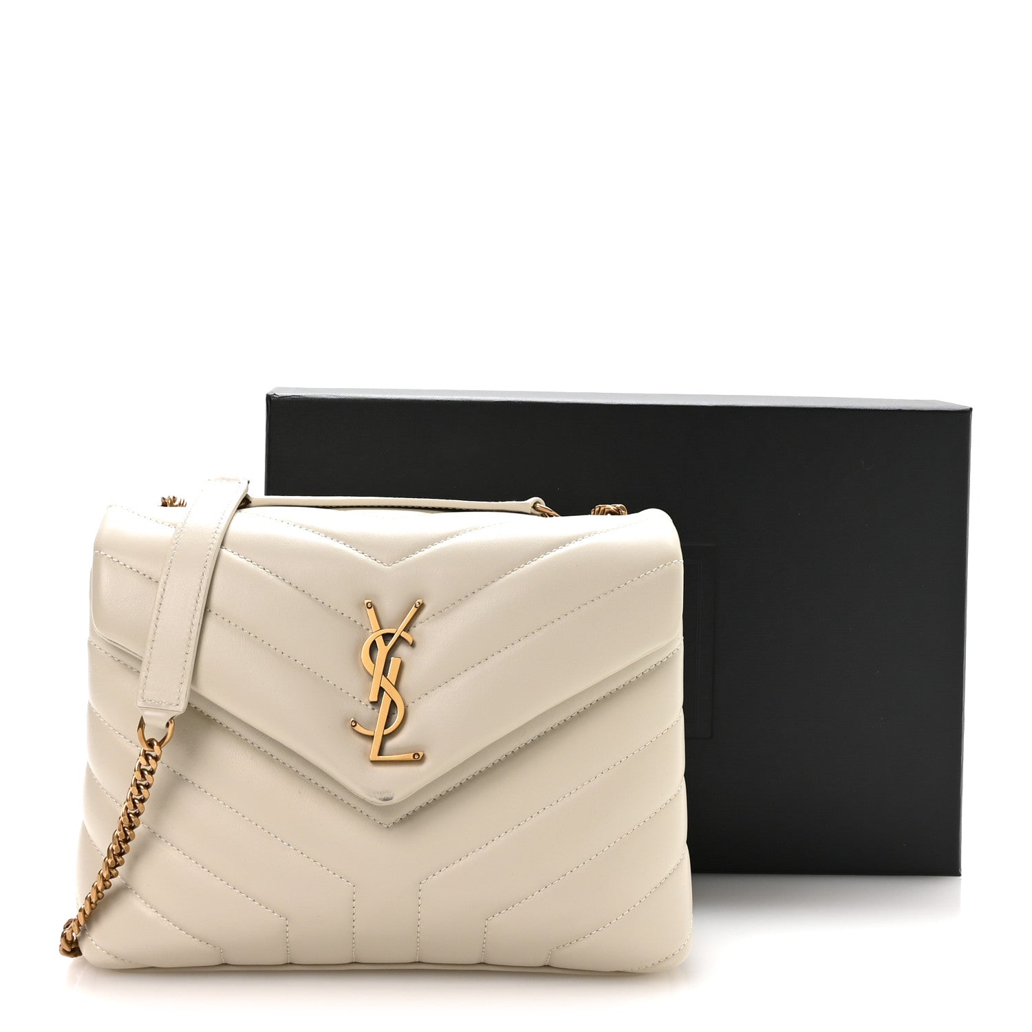 Saint Laurent Calfskin Y Quilted Monogram Small Loulou Chain Satchel Crema Soft 10 of 10