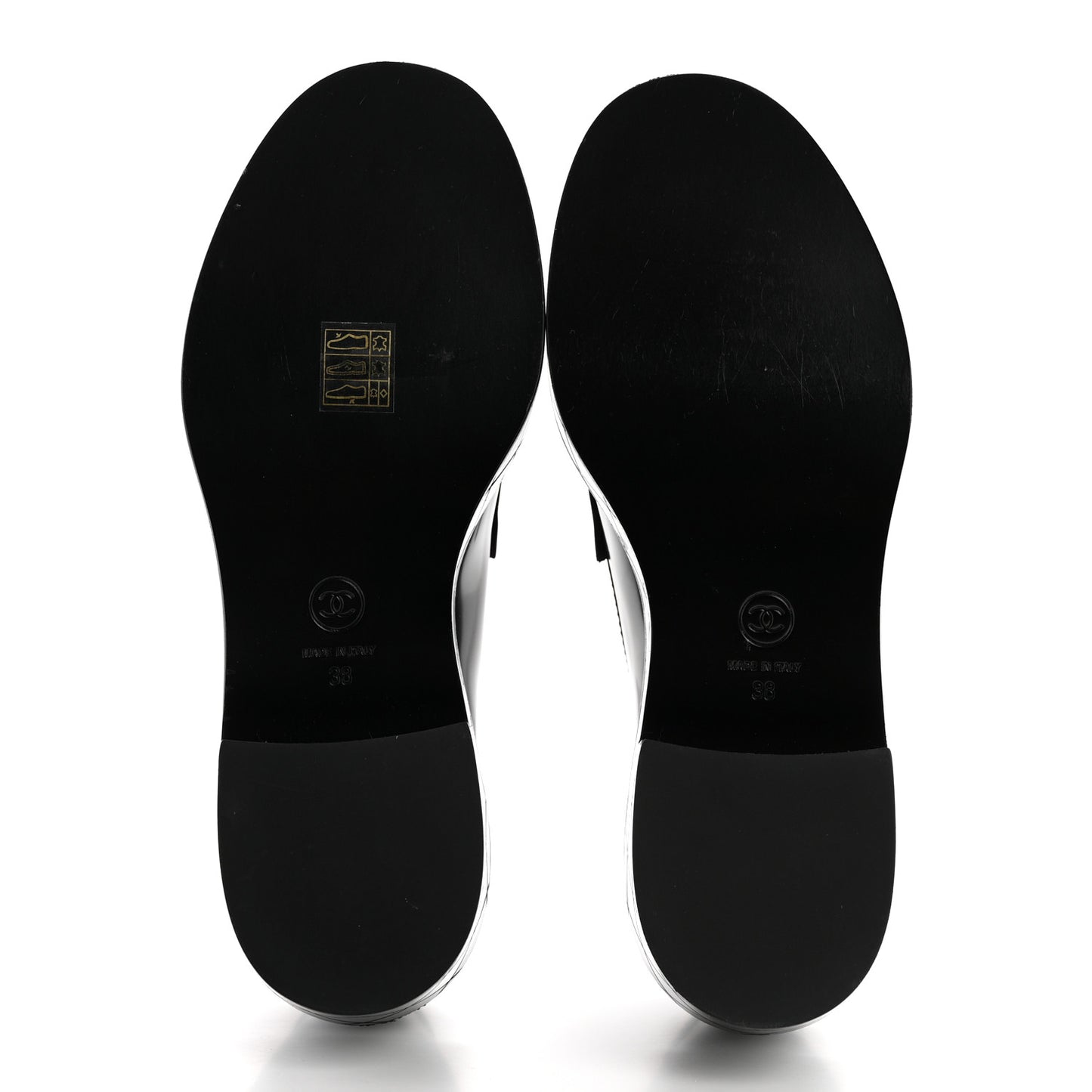 Shiny Calfskin Quilted CC Mocassin Loafers 38 Black