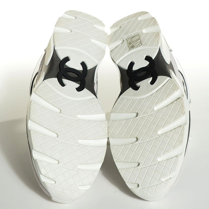 Chanel Suede Calfskin CC Sneakers 39.5 White Black 5 of 7