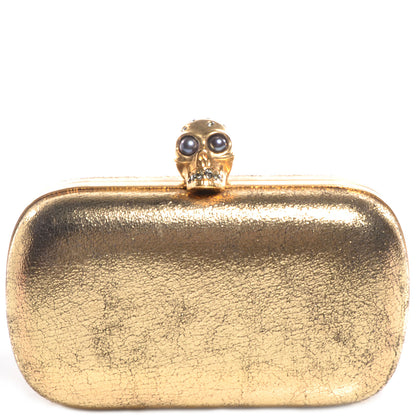 Alexander McQueen Metallic Crackled Leather Skull Box Clutch Gold 1 of 7