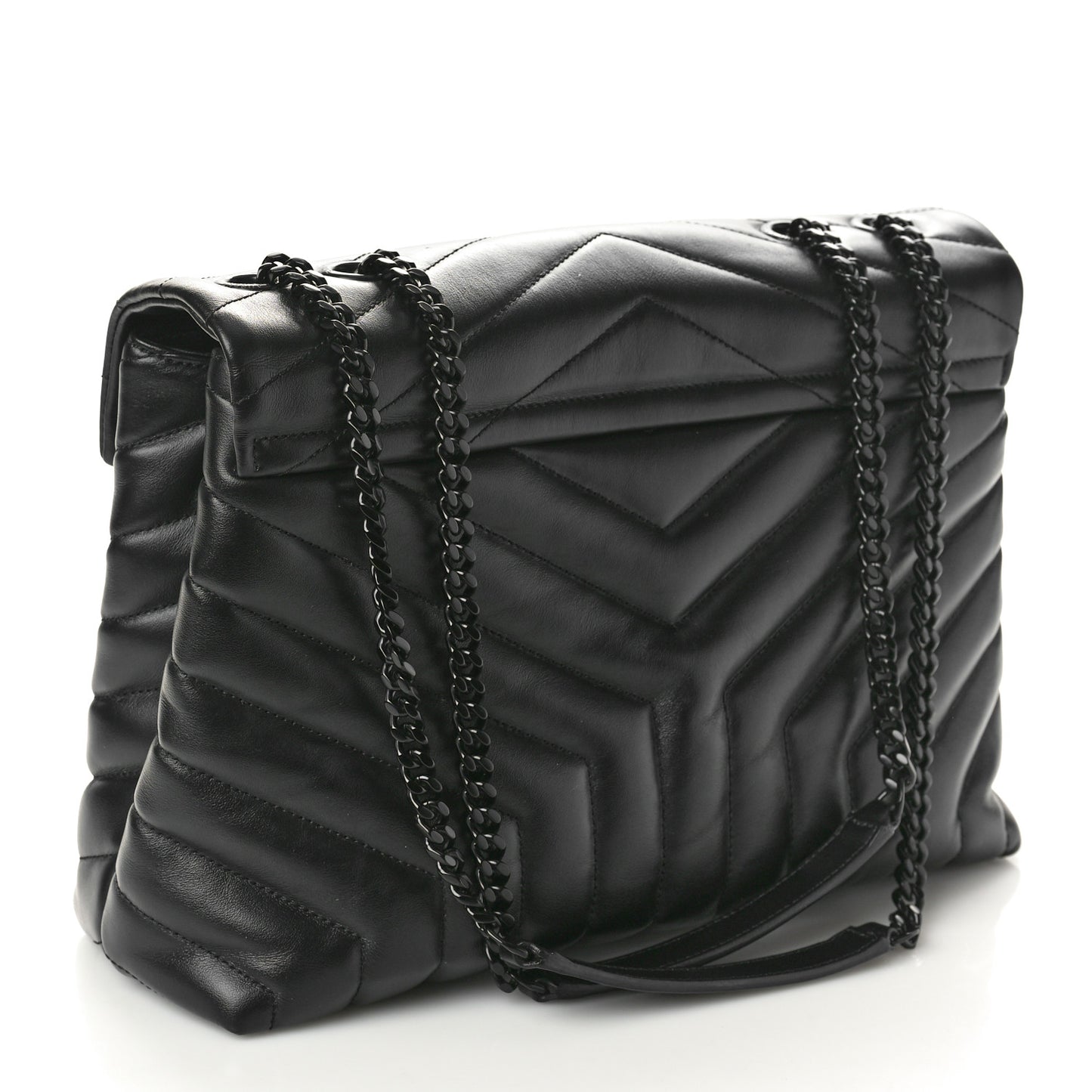 Calfskin Y Quilted Monogram Monochrome Medium Loulou Chain Satchel Black