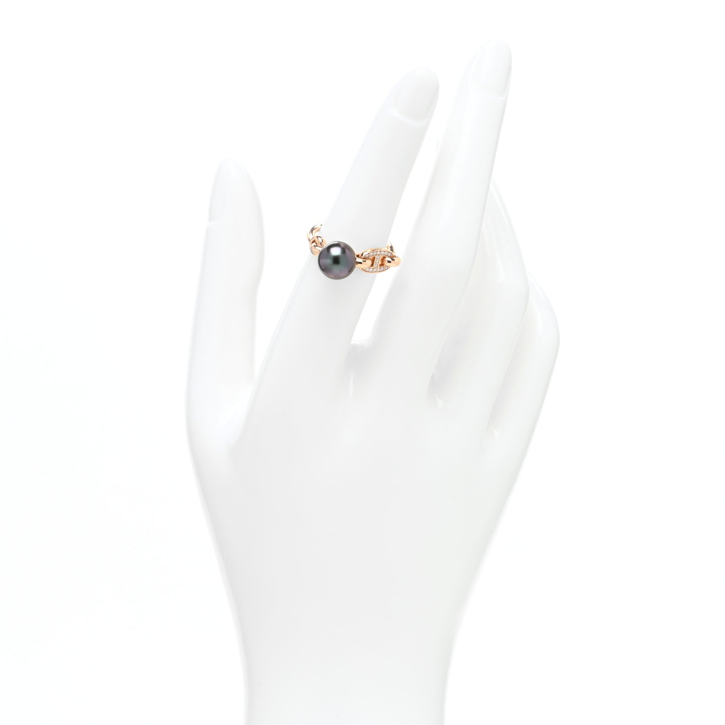 18K Rose Gold Diamond Tahitian Pearl Albertine Ring 51 5.75
