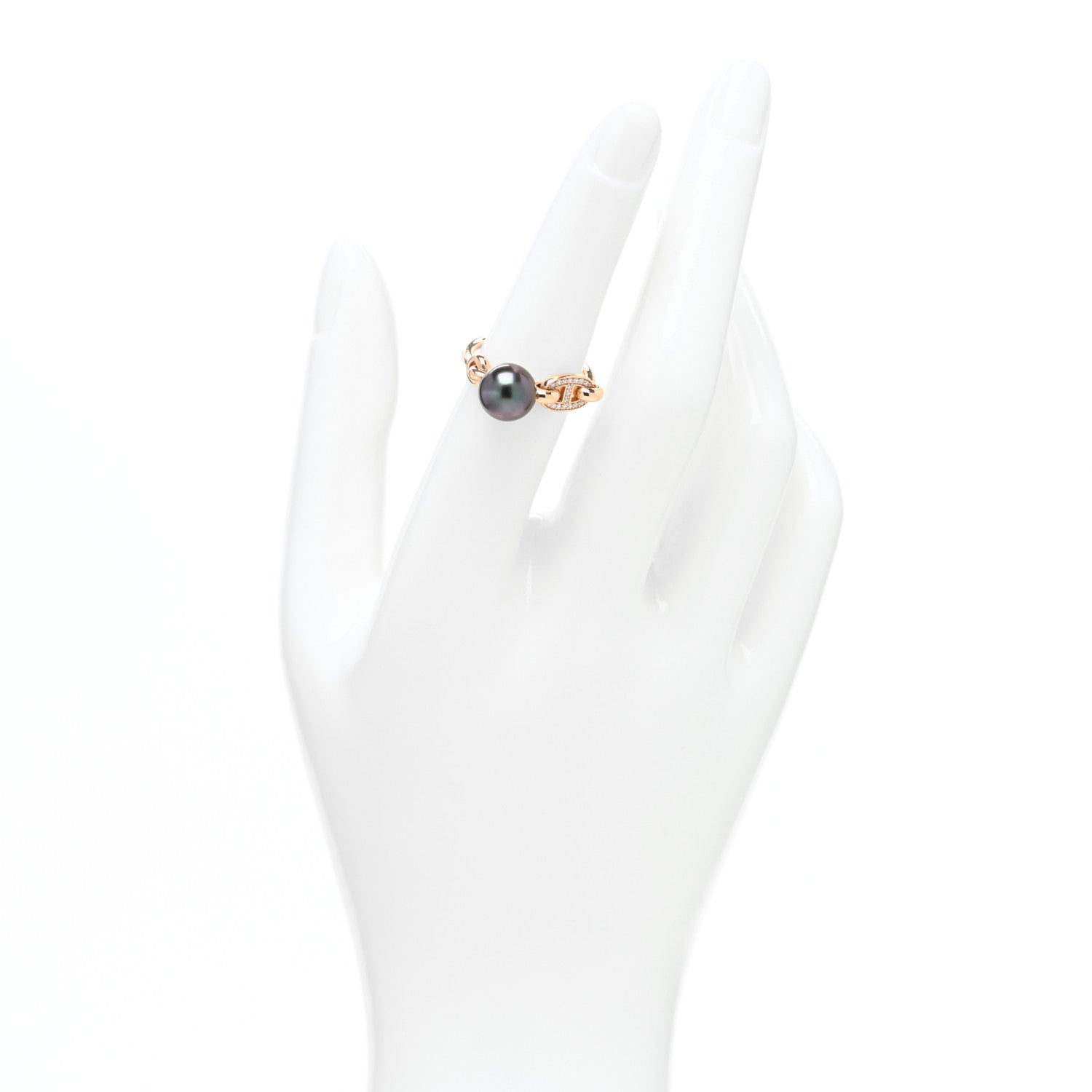 Hermes 18K Rose Gold Diamond Tahitian Pearl Albertine Ring 51 5.75 2 of 5