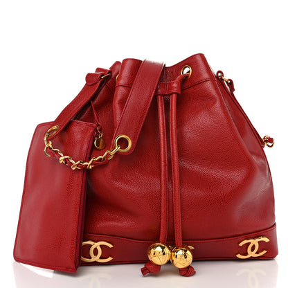 Chanel Caviar CC Drawstring Shoulder Bag Red 3 of 12