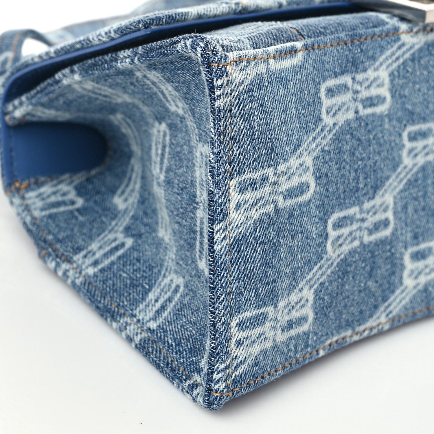 Balenciaga Denim BB Monogram Small Hourglass Top Handle Bag Blue 7 of 8