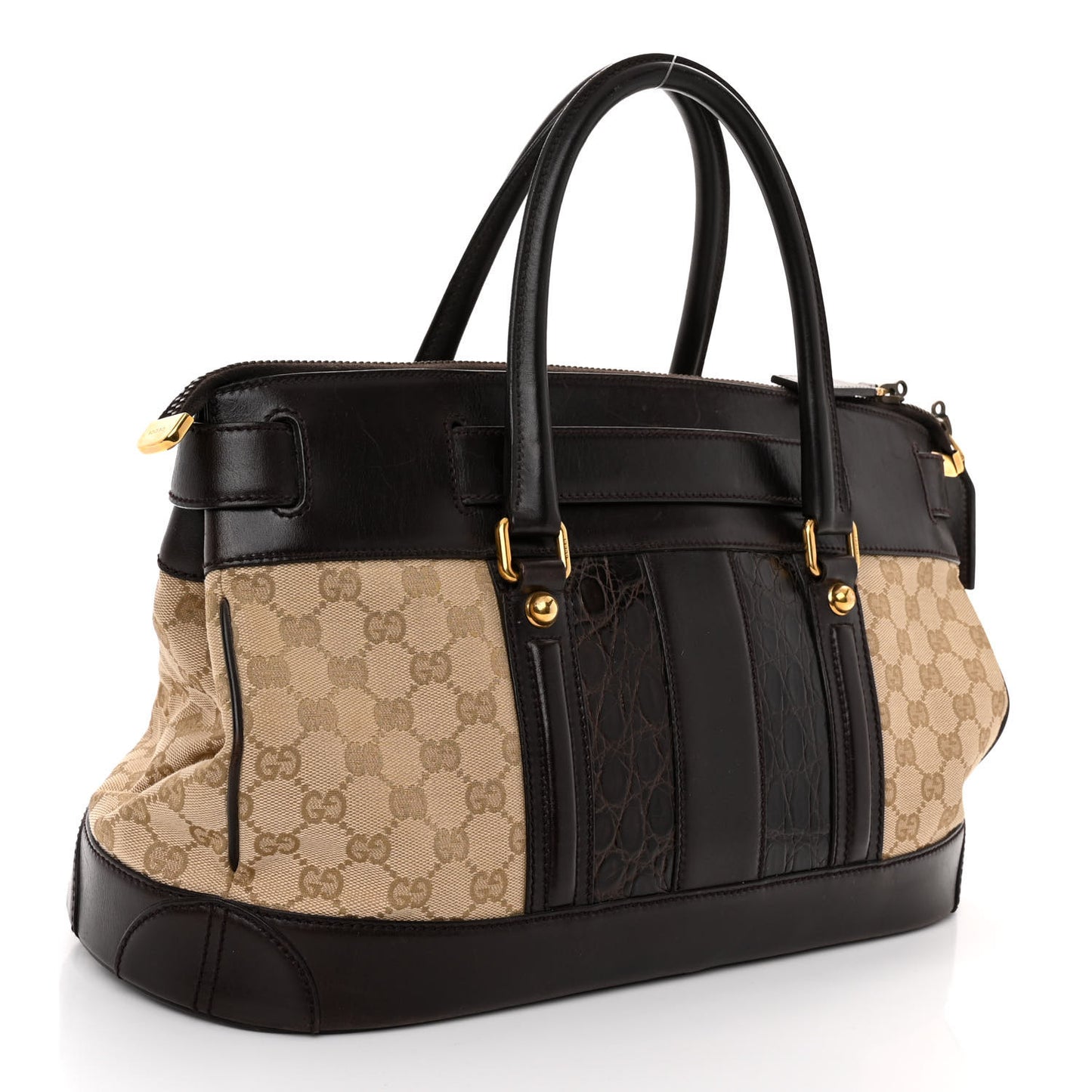 Monogram Crocodile Web Secret Top Handle Satchel Brown