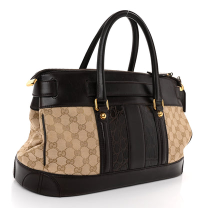 Gucci Monogram Crocodile Web Secret Top Handle Satchel Brown 3 of 10