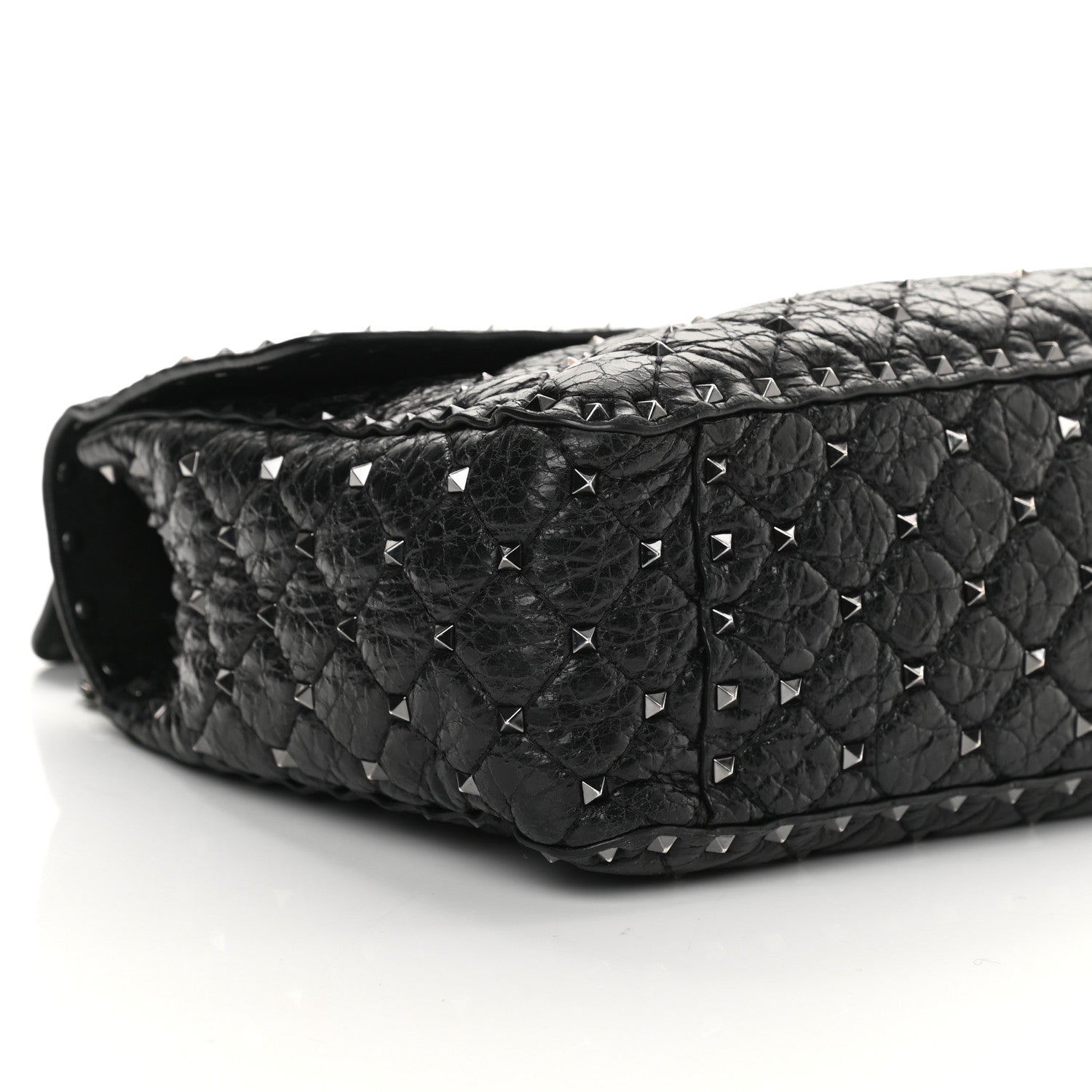 Valentino Garavani Craquele Nappa Large Rockstud Spike Shoulder Bag Black 8 of 15