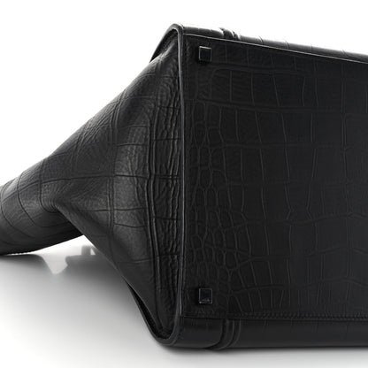 Celine Crocodile Embossed Calfskin Medium Phantom Luggage Black 9 of 10