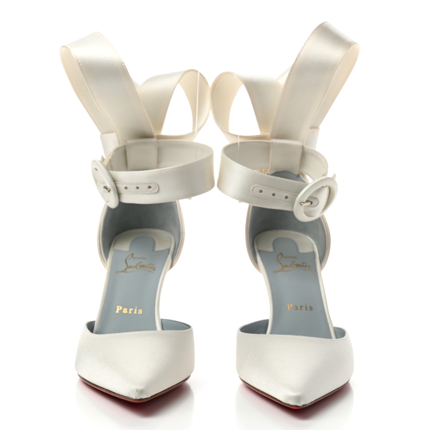 Christian Louboutin Crepe Satin Raissa 85 Ankle Strap Pumps 39.5 Off White 2 of 9