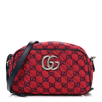Gucci Monogram Multicolor Matelasse Diagonal Small GG Marmont Chain Shoulder Bag Red Blue 1 of 10