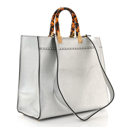 Fendi Vitello Catalan Mirror Plexiglass Logo Embossed Medium Fendi Sunshine Shopper Tote Argento 3 of 12