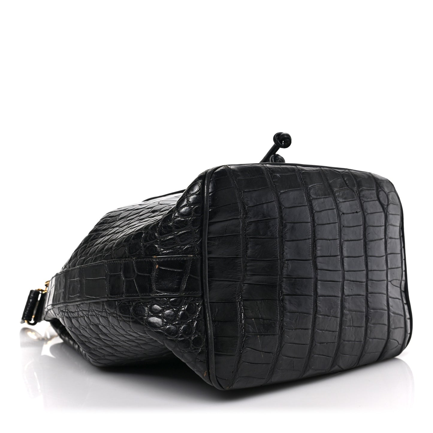 Alligator Drawstring Bucket Bag Black