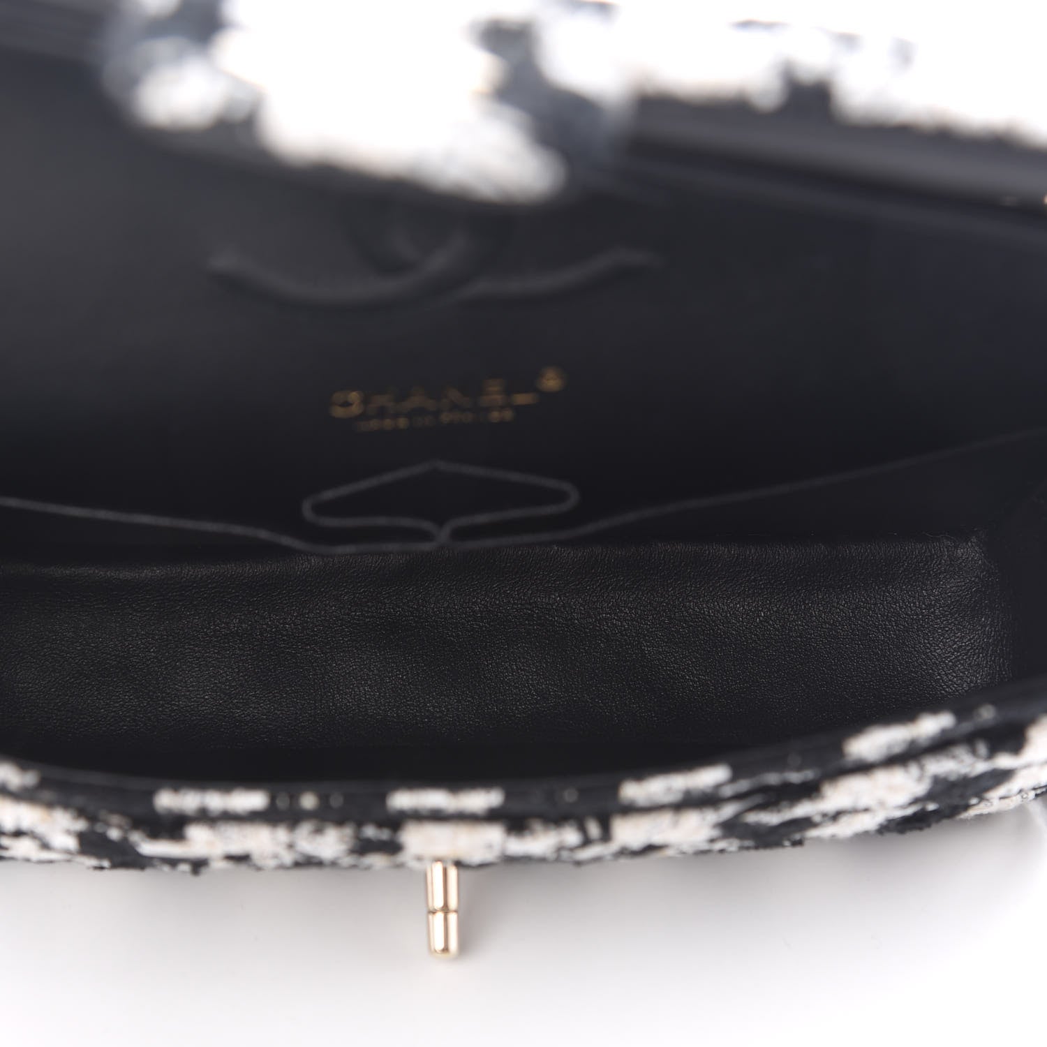 Chanel Tweed Quilted Medium Double Flap Black Ecru White 5 of 12