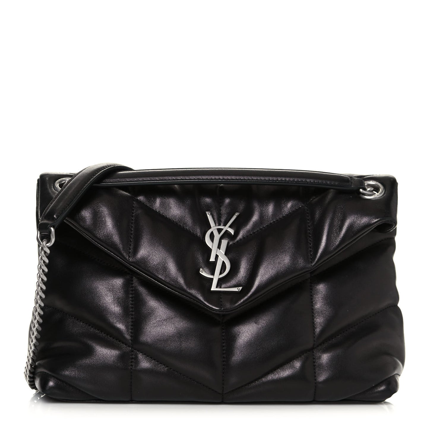 Lambskin Quilted Small Loulou Puffer Monogram Chain Satchel Black