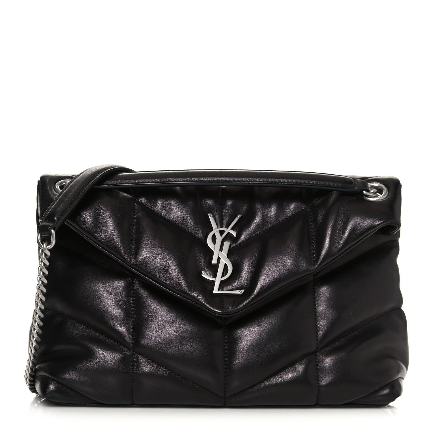 Saint Laurent Lambskin Quilted Small Loulou Puffer Monogram Chain Satchel Black 1 of 12