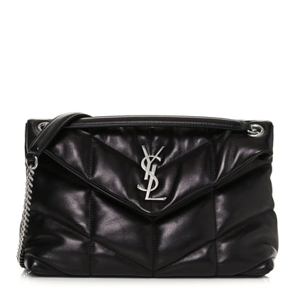 Saint Laurent Lambskin Quilted Small Loulou Puffer Monogram Chain Satchel Black 1 of 12