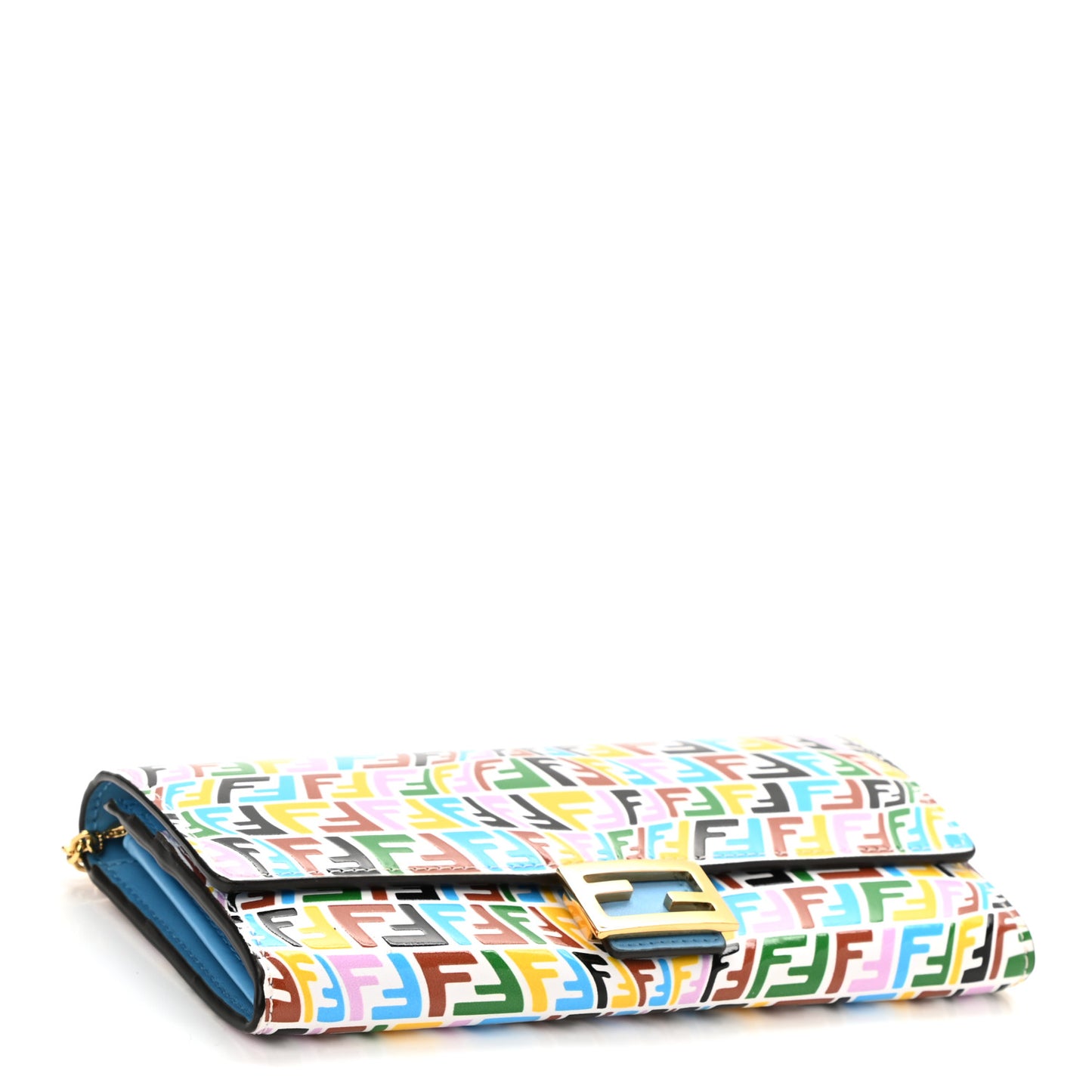 X SARAH COLEMAN Vitello Liberty Ceylon Micro FF Fish Eye Embossed Continental Envelope Wallet On Chain Multicolor Cyber Blue