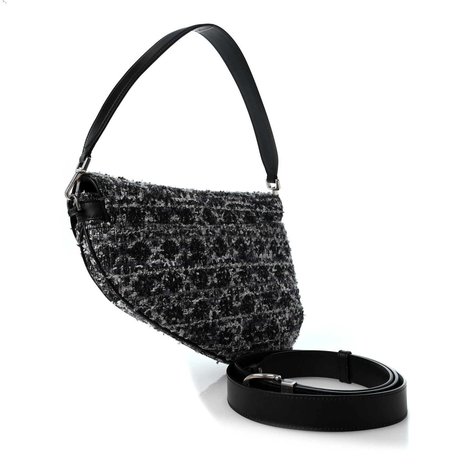 Christian Dior Tweed Saddle Bag Dark Blue 2 of 8