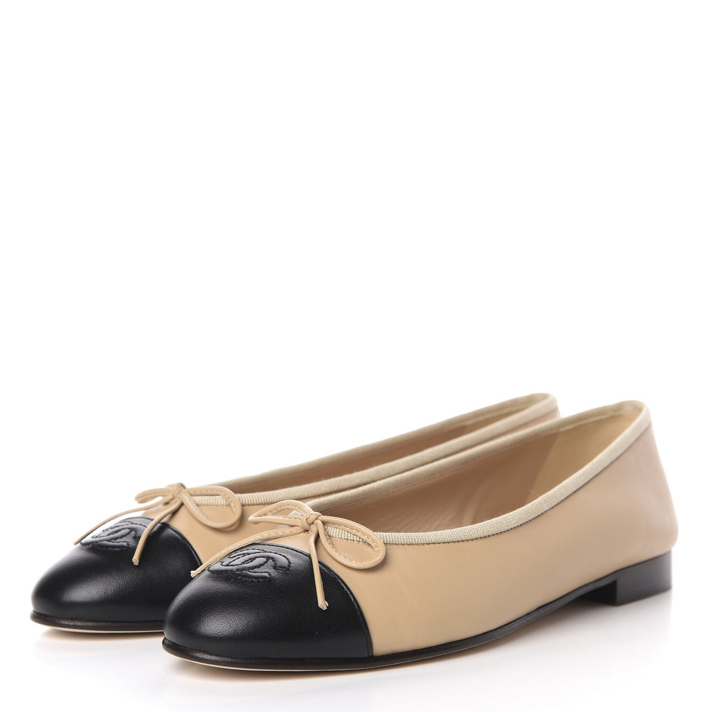 Lambskin CC Cap Toe Ballerina Flats 37.5 Beige Black