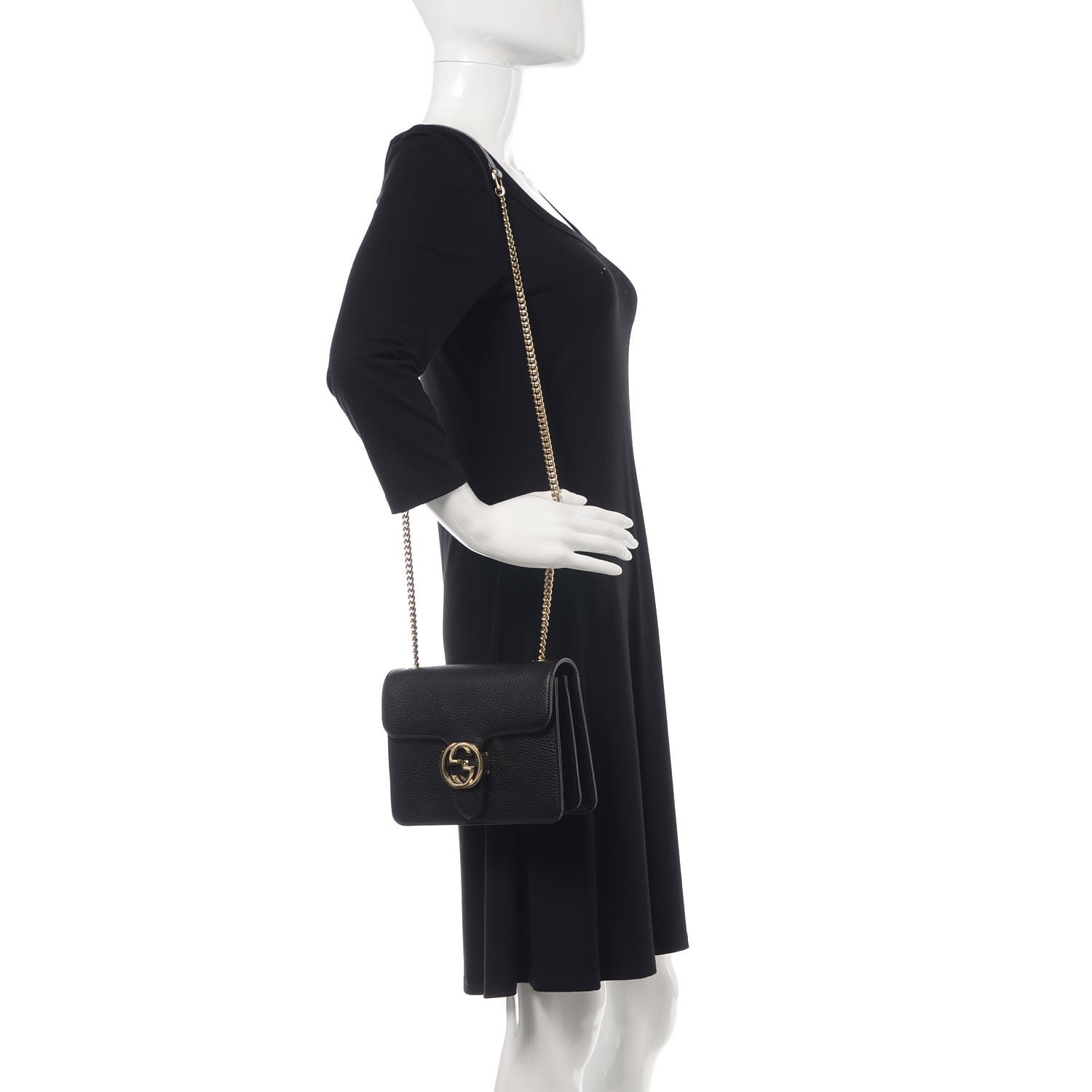 Gucci Dollar Calfskin Small Interlocking G Shoulder Bag Black 2 of 10