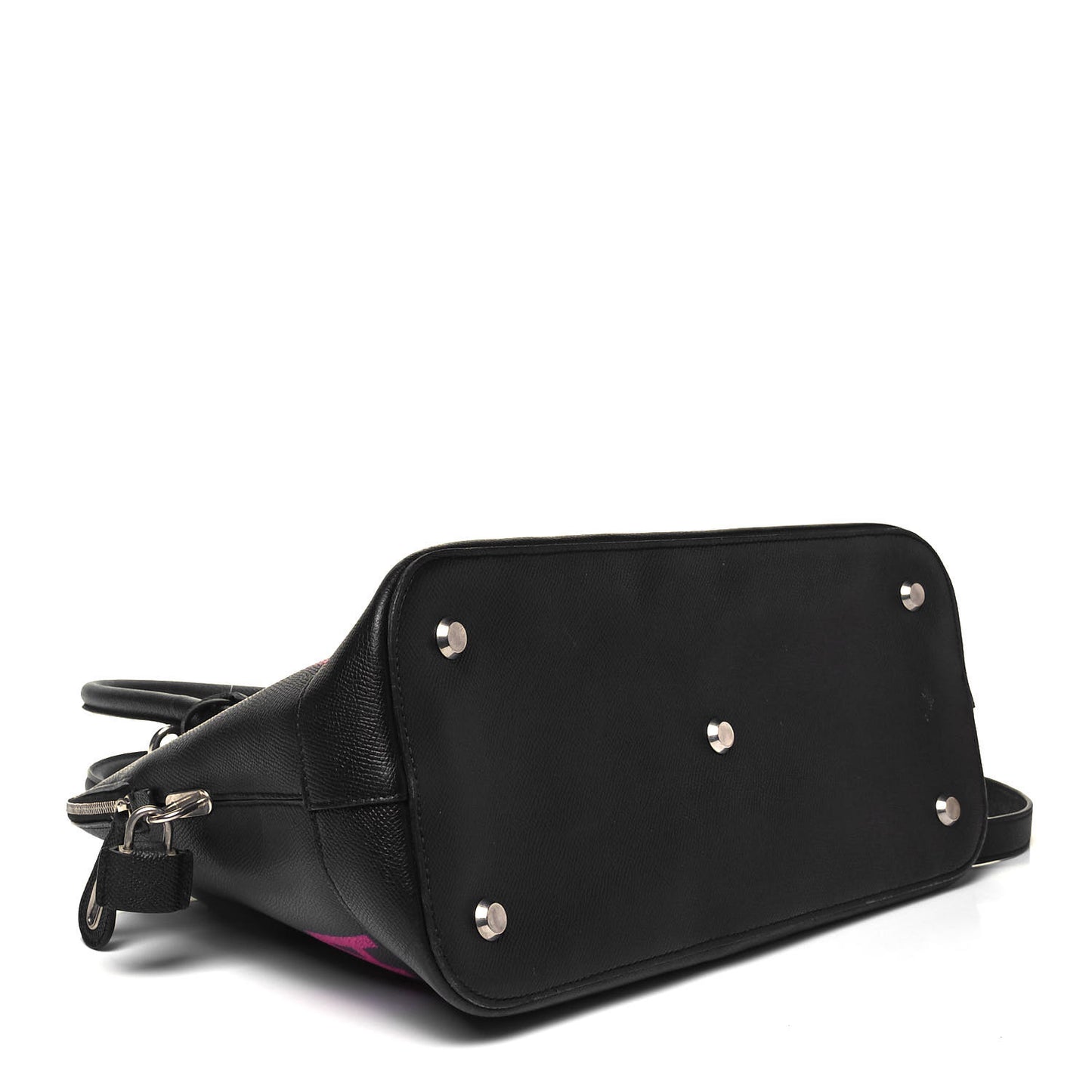Signature Grained Calfskin Logo M Ville Top Handle Bag Black Rose Shocking
