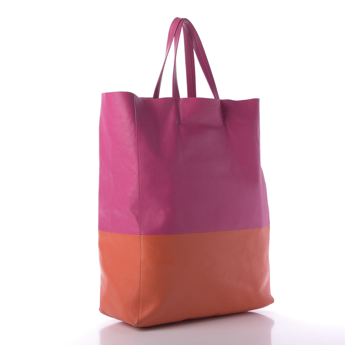 Lambskin Vertical Bi-Color Cabas Fluo Pink Fluo Orange