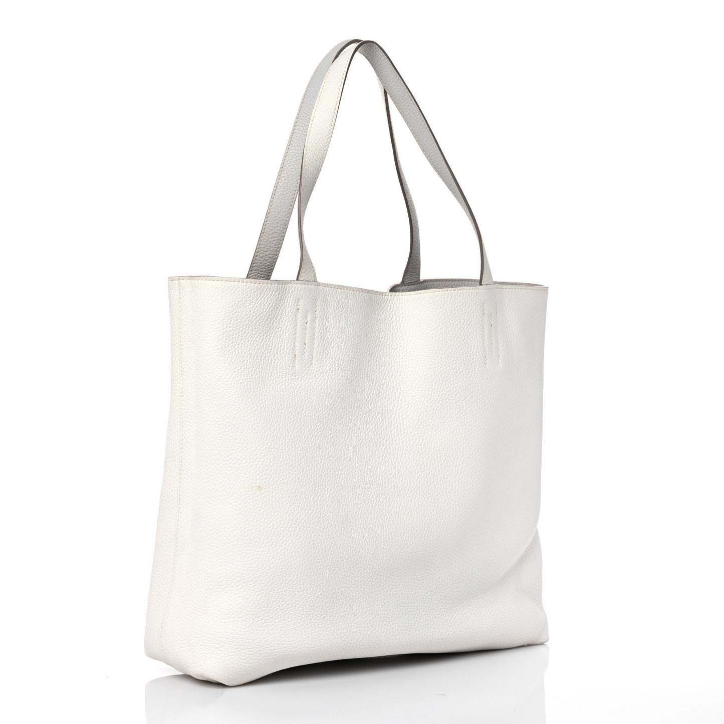 Taurillon Clemence Double Sens 45 Reversible Tote White Gris Perle
