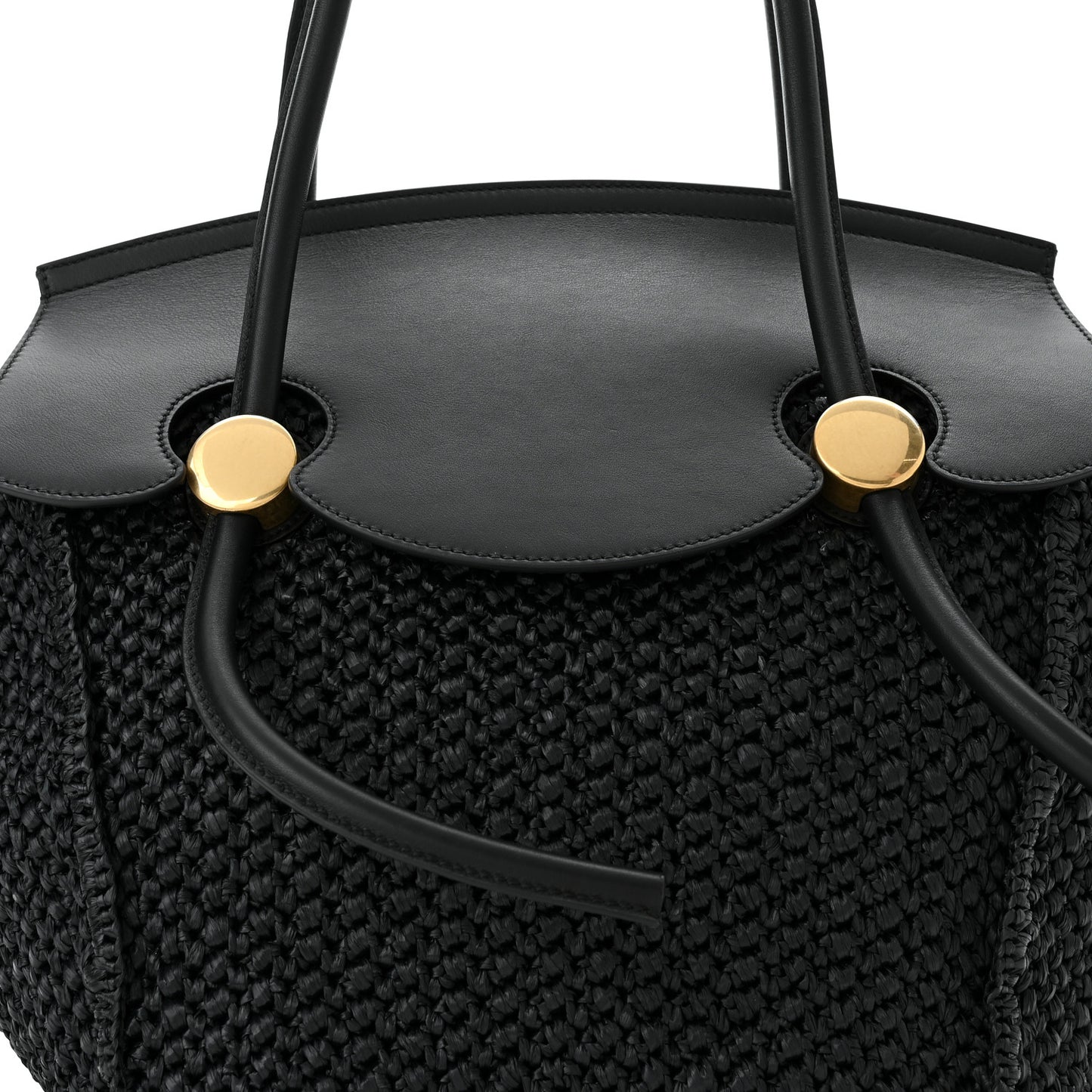 Raffia Calfskin Pipe Bag Black