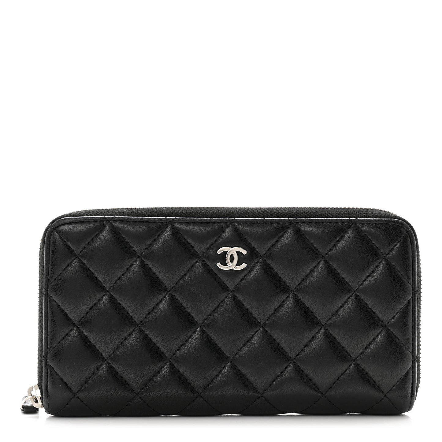 Lambskin Quilted Large Gusset Zip Around Wallet Black