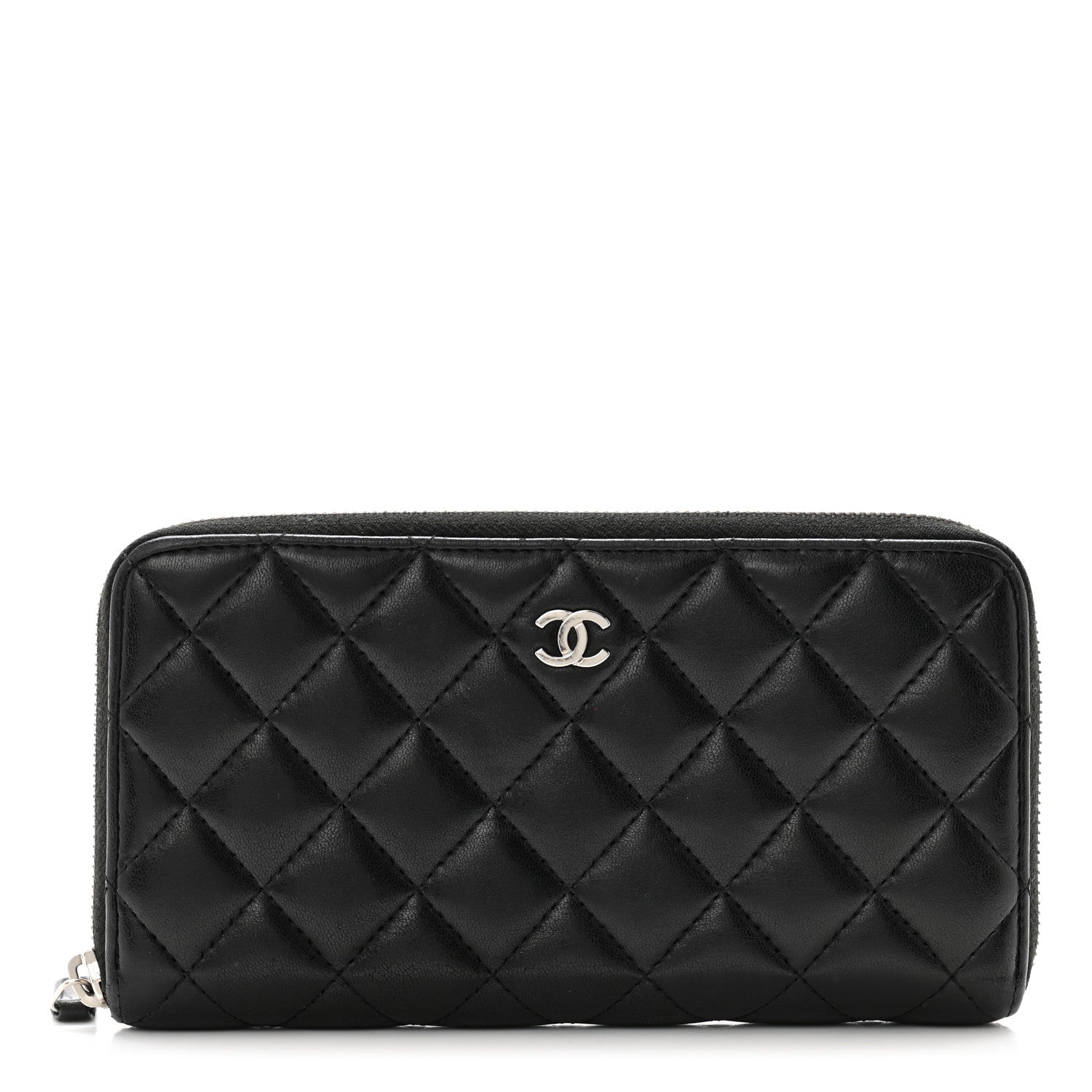 Chanel Lambskin Quilted Large Gusset Zip Around Wallet Black 1 of 11