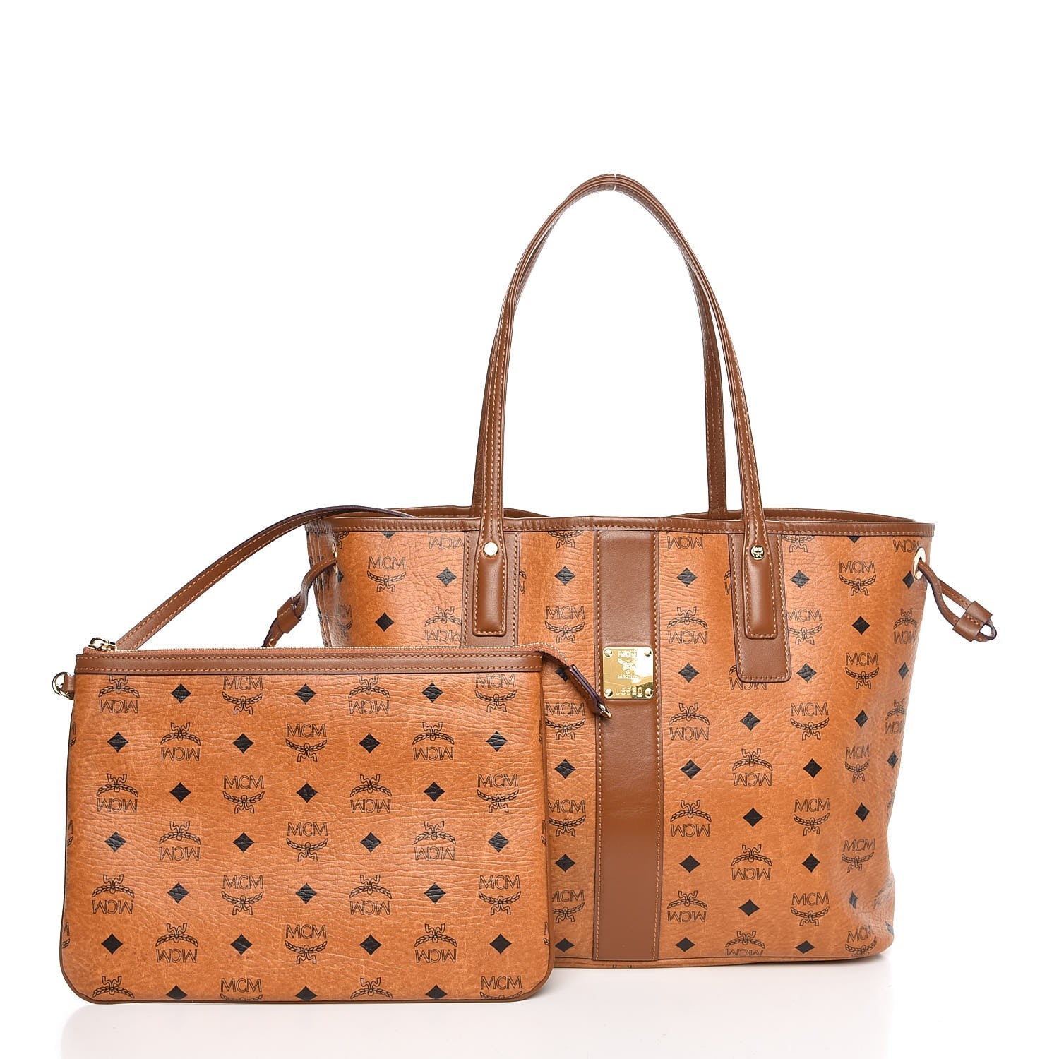 MCM Visetos Medium Liz Reversible Shopper Tote Cognac 4 of 13