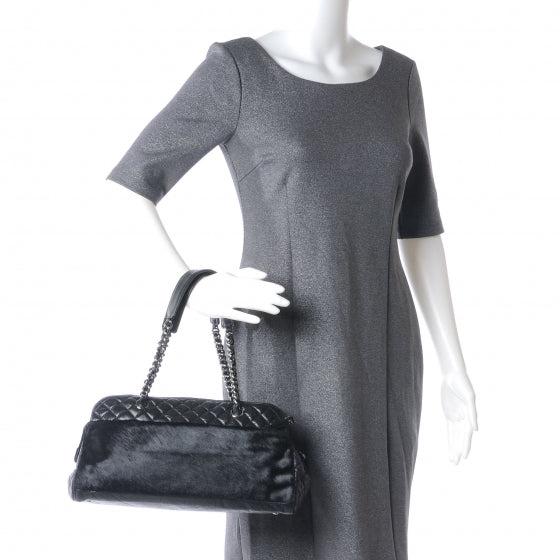 Chanel Aged Calfskin Pony Hair Quilted Miss Pony Bowler Black 2 of 8