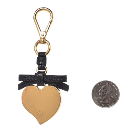 Prada Saffiano Heart Keychain Charm Nero Black 2 of 6