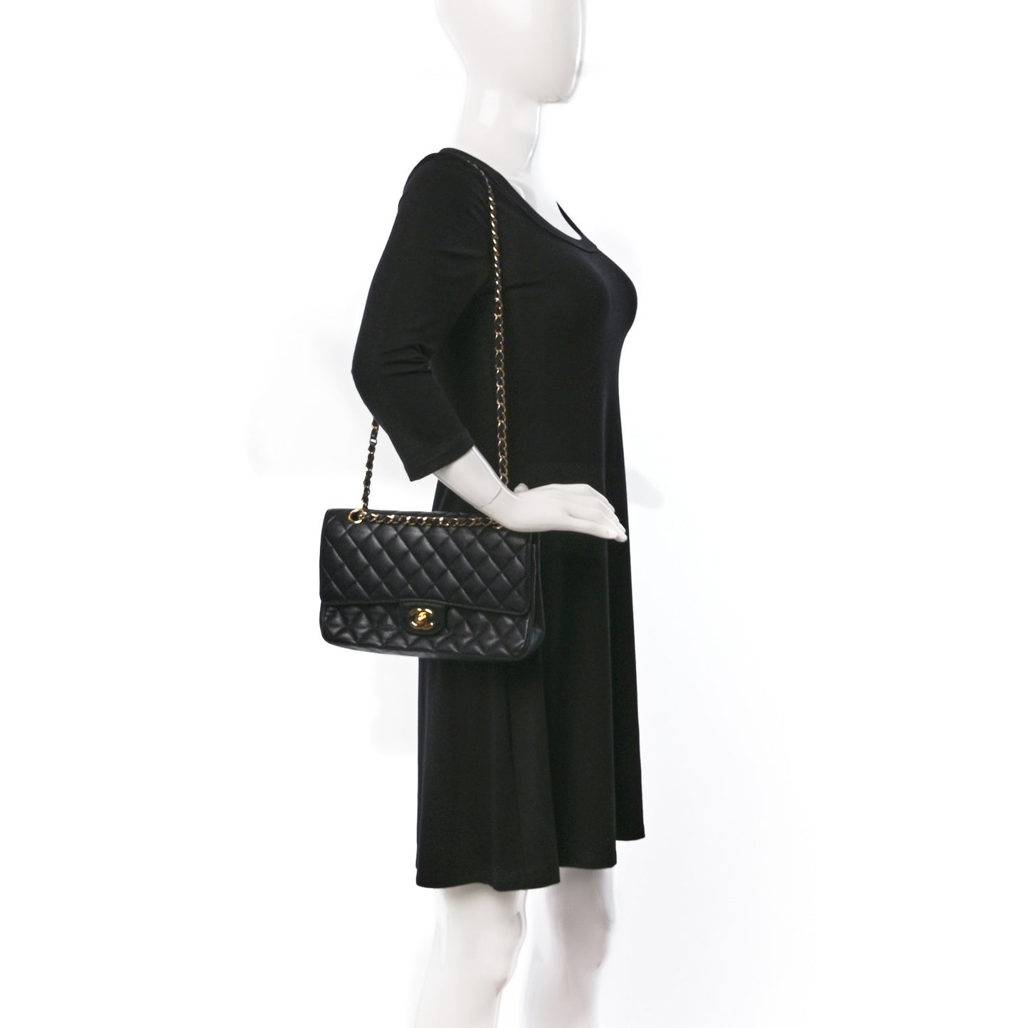 Caviar Quilted Medium Double Flap Black