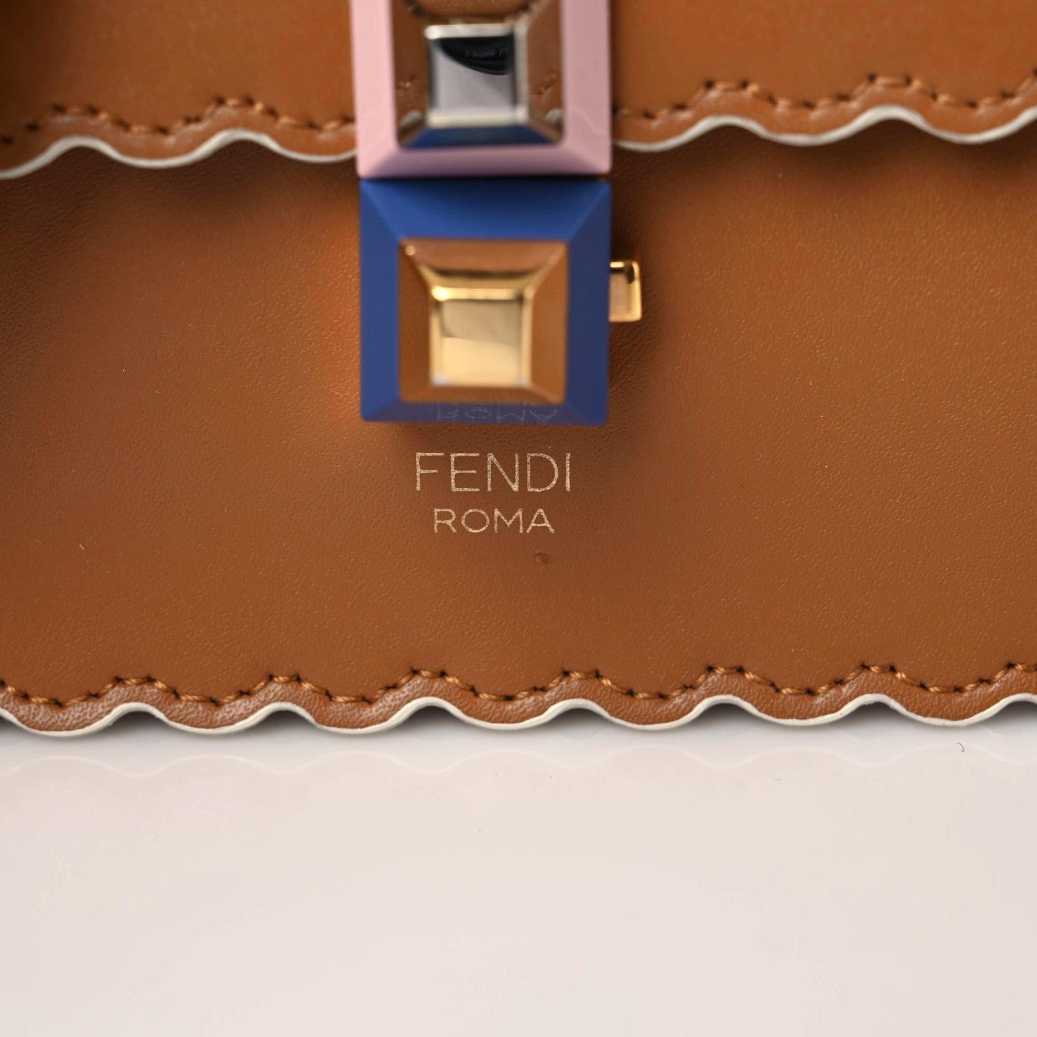 Fendi Vitello Liberty Scalloped Studded Small Kan I Shoulder Bag Caramello 14 of 17