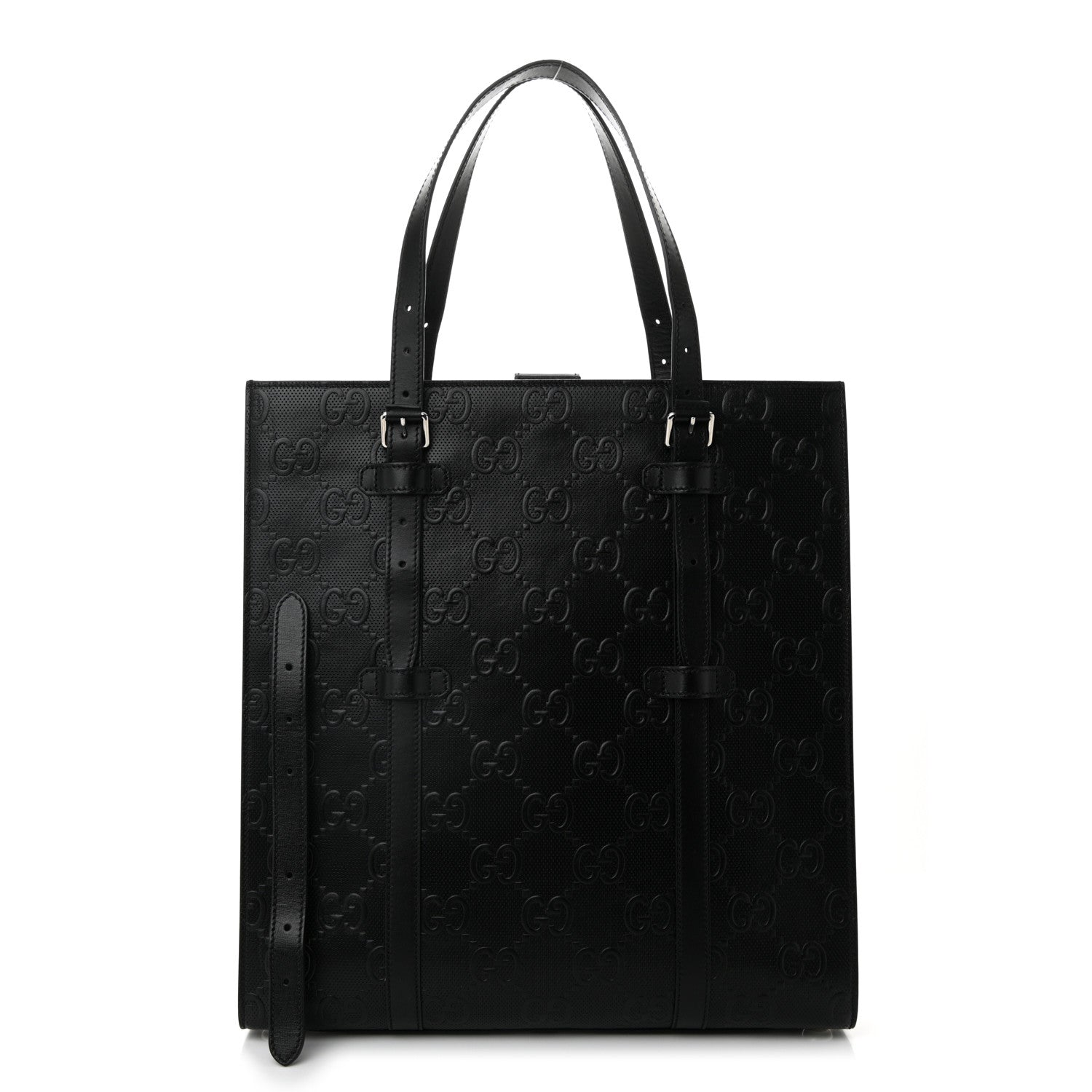 Gucci Calfskin GG Tennis Embossed Medium Tote Bag Black 3 of 11
